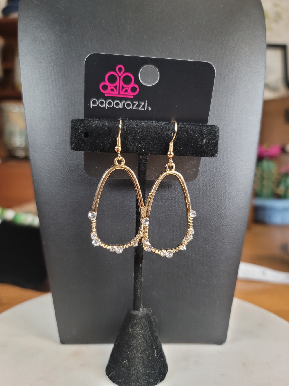 paparazzi Gold Teardrop Dangle Earrings with Clear Crystals